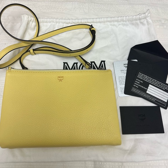 MCM Handbags - NWOT MCM Grained Calfskin Milla Double Crossbody Bag Custard Yellow